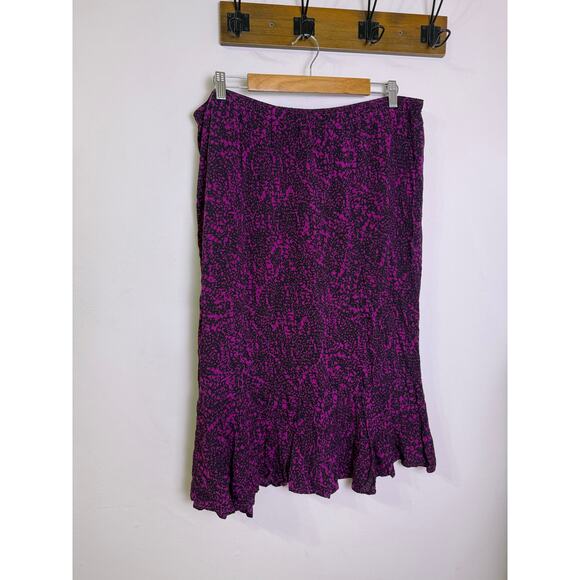 Sag Harbor Woman 1X Purple Black Abstract Print Midi Skirt Ruffle Hem - Picture 3 of 3